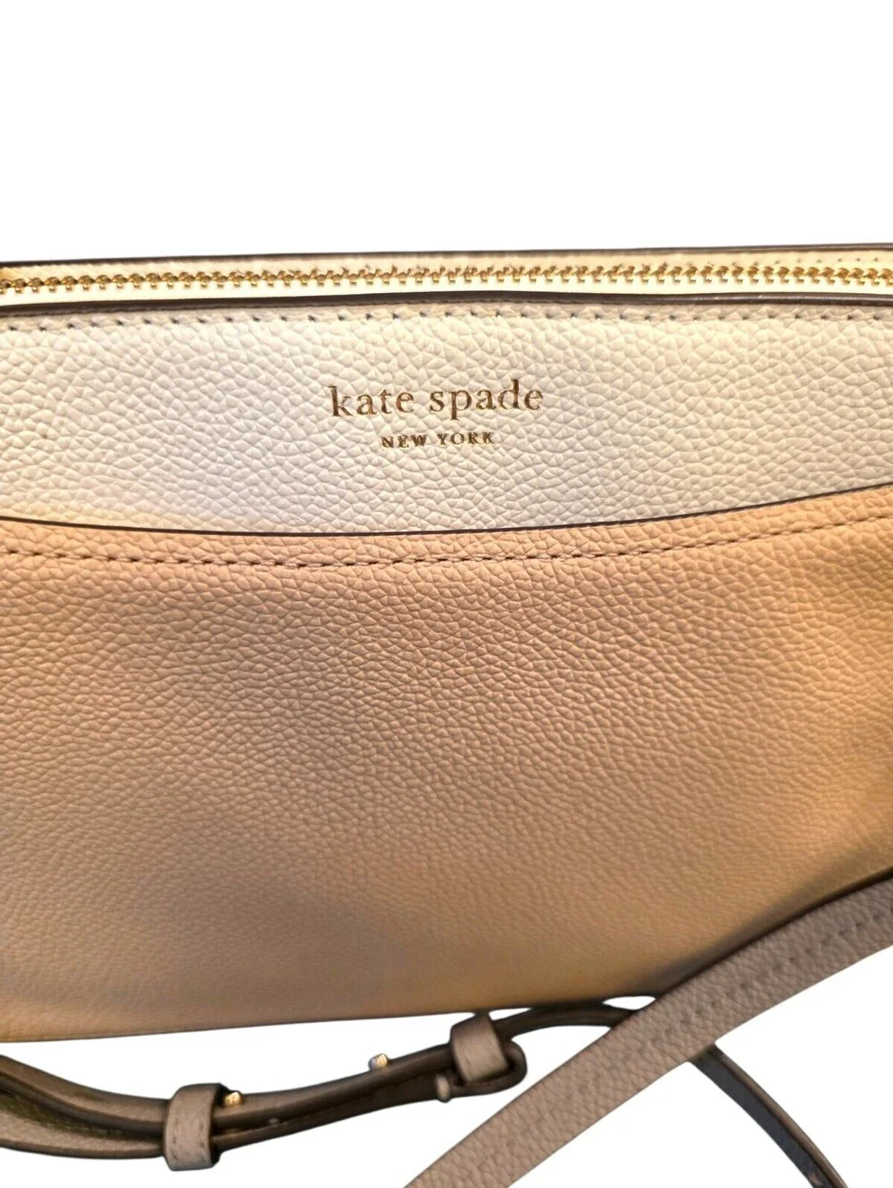 Kate Spade Leila Large Crossbody Pebbled Leather Warm Beige Colorblock S338